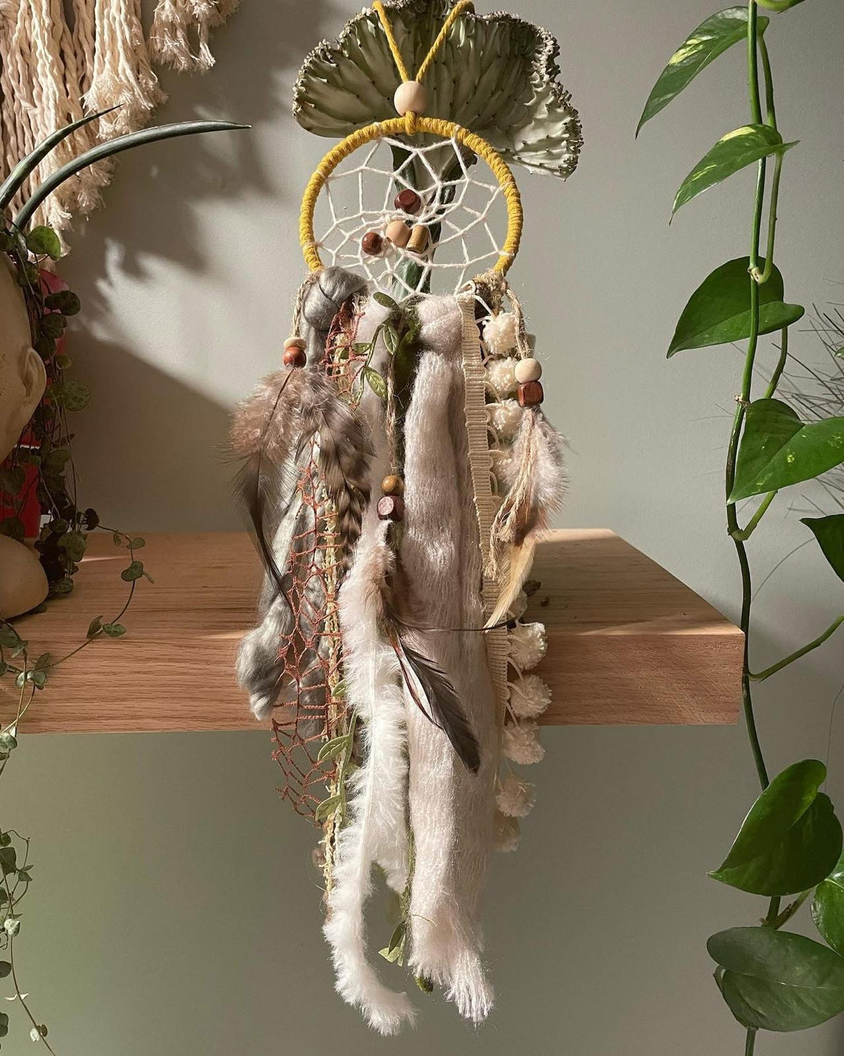 Bronze Fringe Duo - two small tan macrame hangings