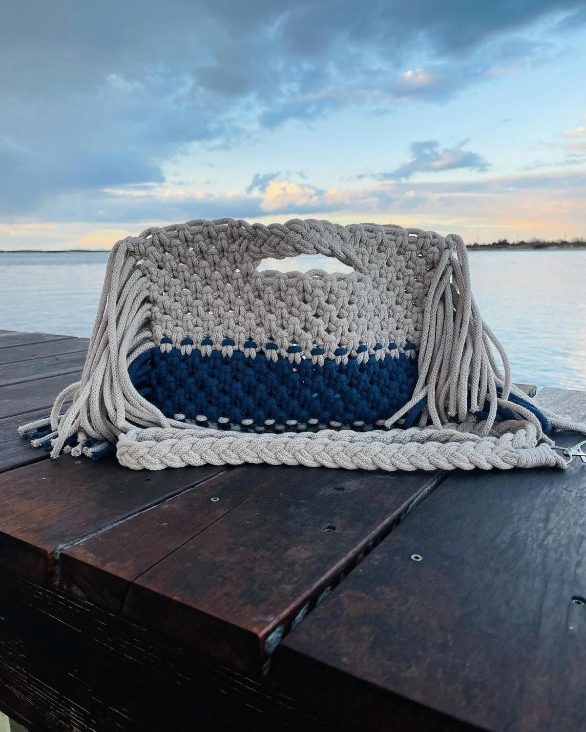 Driftwood Beach Tote - cream macrame beach tote