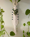 Indigo Bead Hanger Pair - two macrame plant hangers