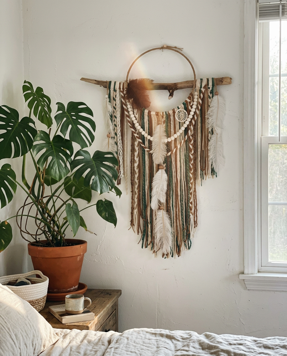 Driftwood Whisper - driftwood macrame statement piece
