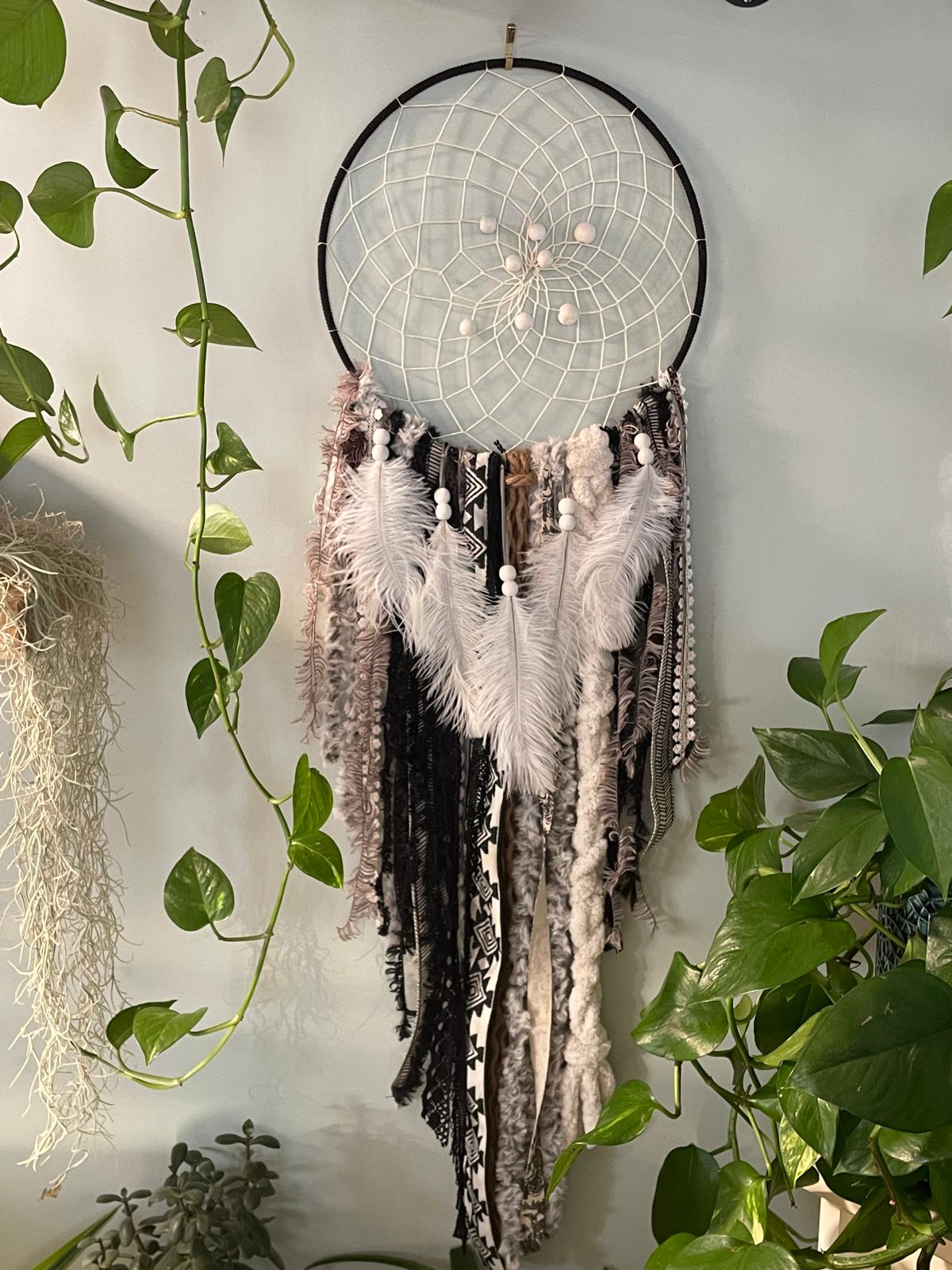 Smoke Tribal - black and white tribal-pattern dreamcatcher