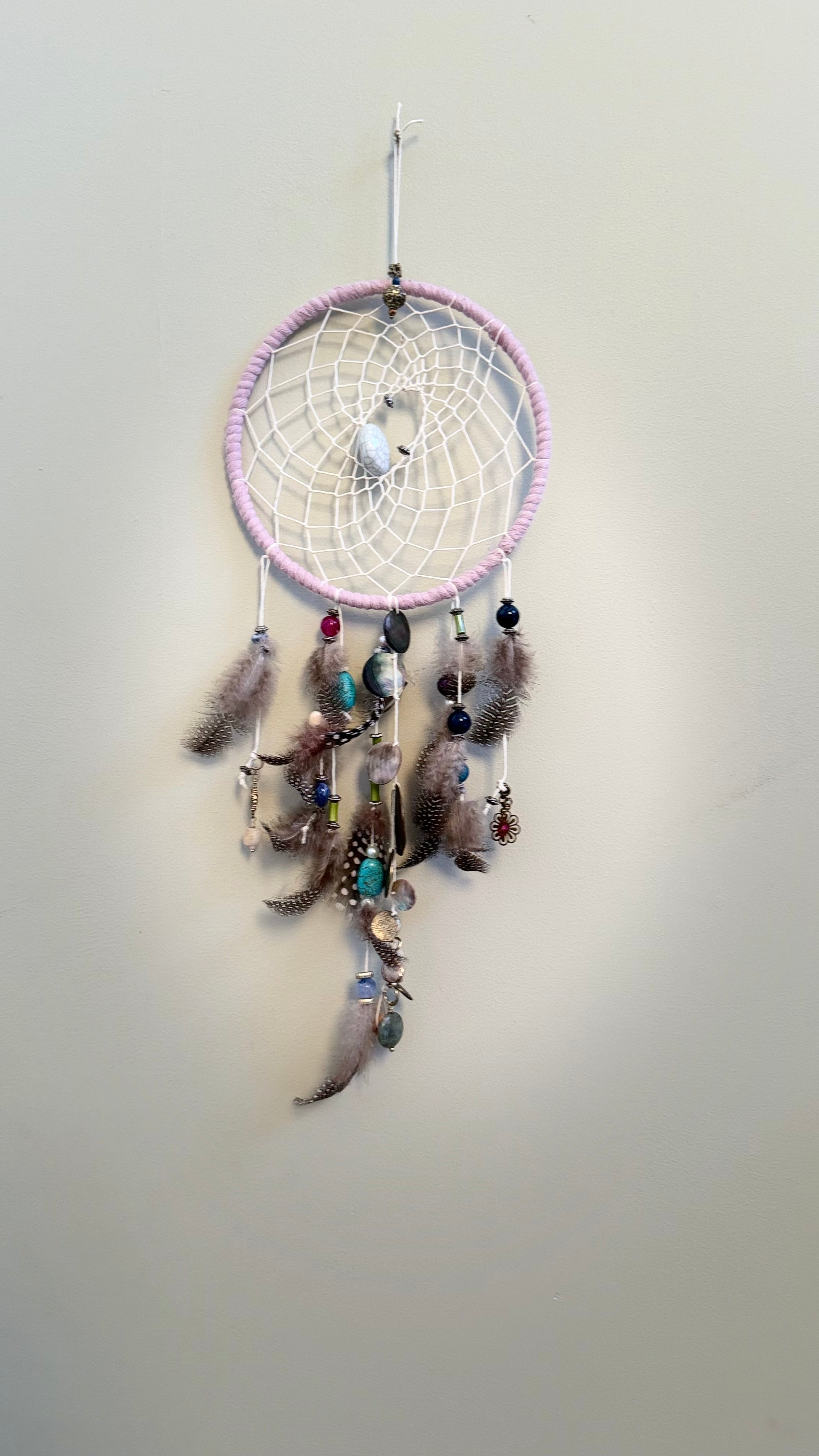 Twilight Blush - blush dreamcatcher with turquoise centerpiece