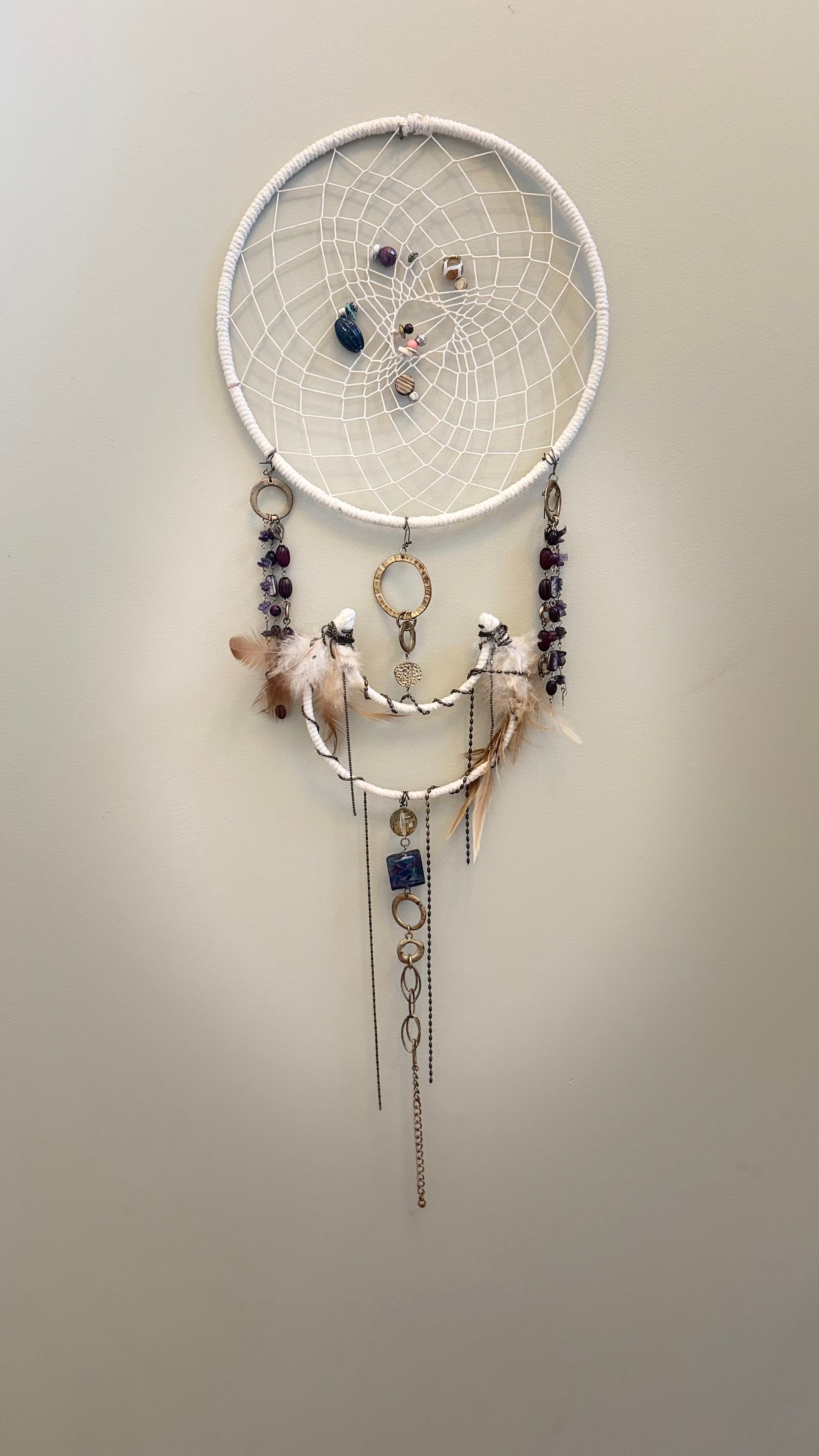 Moonlit Reverie - grand double-ring gemstone dreamcatcher
